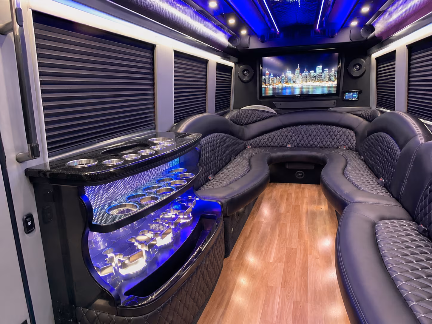Bachelorette group inside a party bus serving Irving