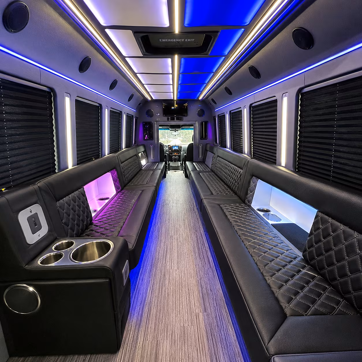 Group beside a Mercedes Sprinter limo in Irving